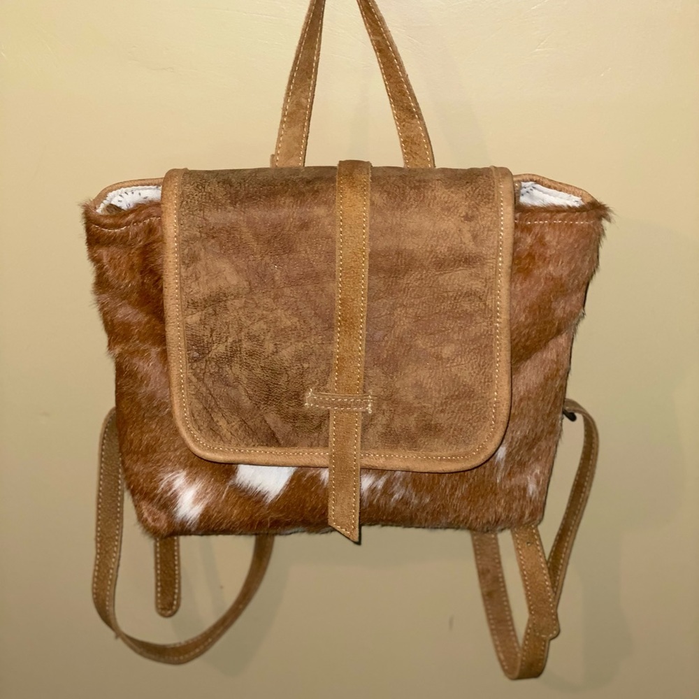 Myra Leather flap hair- on Backpack
